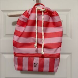 🏖️ NWT Victoria's Secret Pink & Coral Striped Versatile Drawstring Backpack